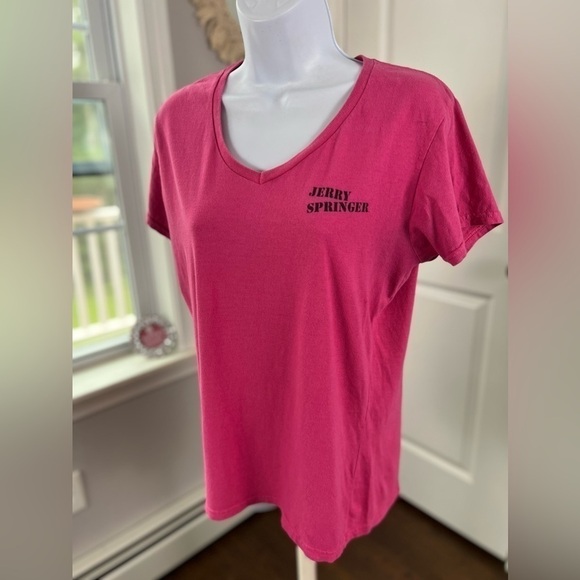 VINTAGE Jerry Springer Talkshow Pink V Neck SECURITY Short sleeve T-shirt Size M - Picture 5 of 17